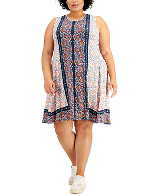 Style & Co Plus Size Mixed-Print Flip-Flop Dress, Created for Macy's ...