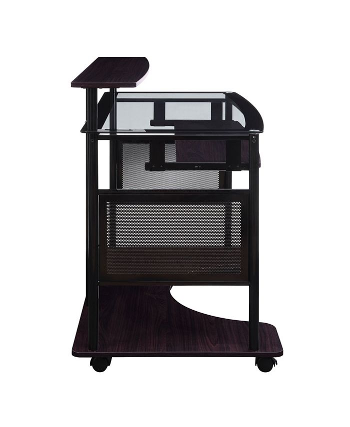 OSP Home Furnishings Vision Glass MultiMedia Home Office Rolling Desk