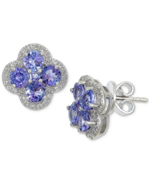 image of Tanzanite (1-3/4 ct. t.w.) & White Topaz (1/4 ct. t.w.) Clover Stud Earrings in Sterling Silver