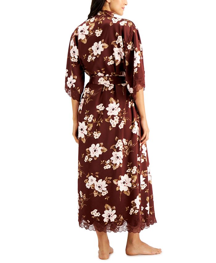 INC International Concepts LaceTrim FloralPrint Long Wrap Robe
