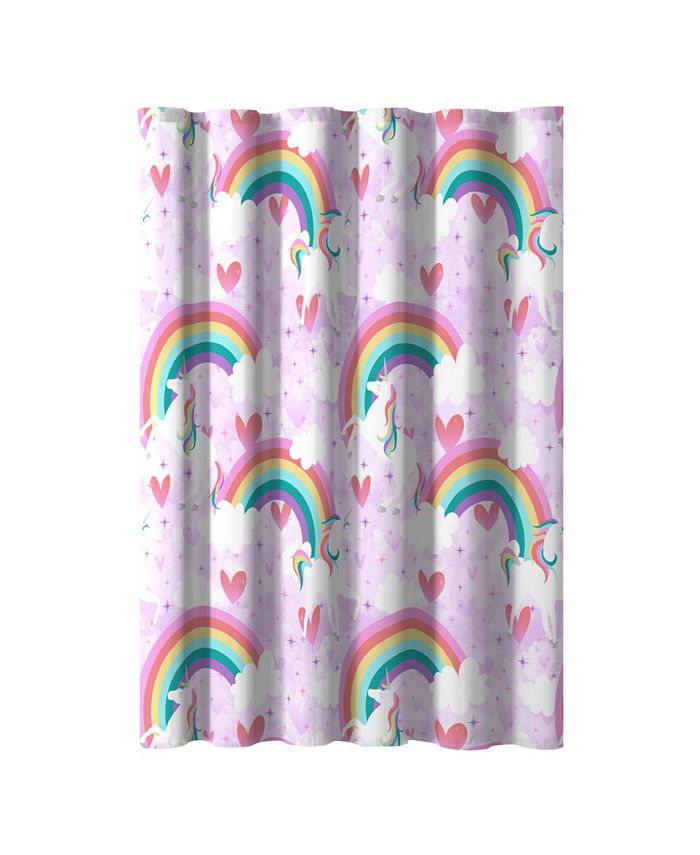 Purple Sky Cloud Rainbow Unicorn Shower Curtain Set Bathroom Waterproof Fabric 