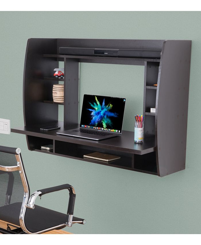 Basicwise Wall Mount Laptop Office Desk with Shelves - Macy's