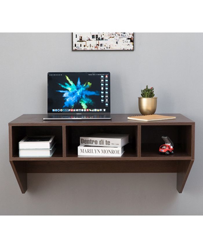 Basicwise Wall Mounted Office Computer Desk and Floating Hutch