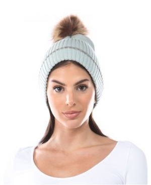 Women's Lurex Cuff Faux Fur Pom Hat