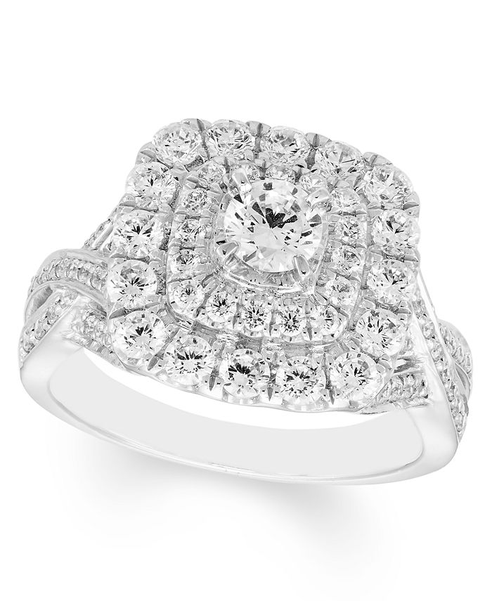 Macy's 1 1/2 Carat Diamond Double Halo Ring in 14K White Gold - Macy's