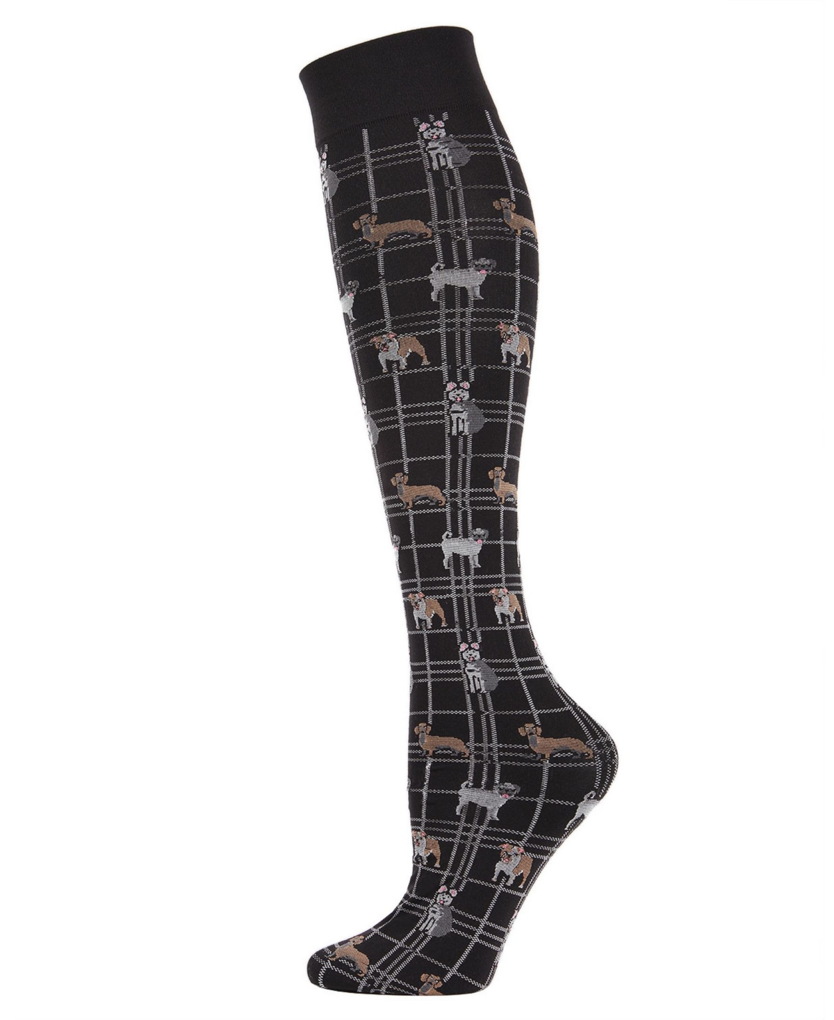 Pooches Plaid Women's Knee High Socks - Black