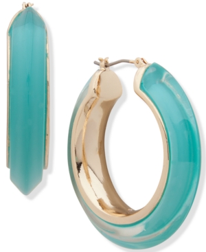 image of Dkny Gold-Tone Medium Colored Inlay Hoop Earrings, 1.7