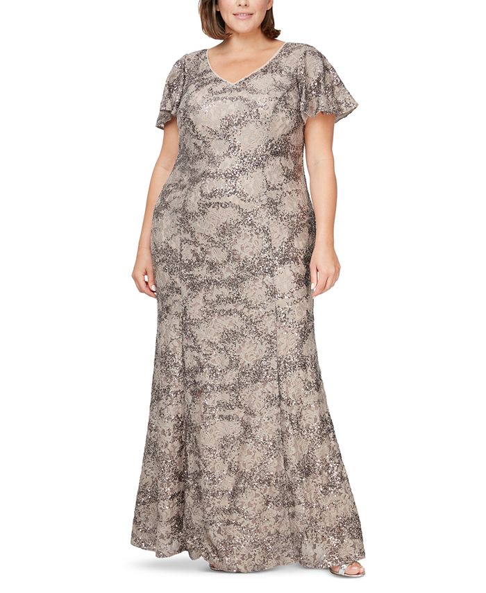 Alex Evenings Plus Size Sequin Lace Gown - Macy's