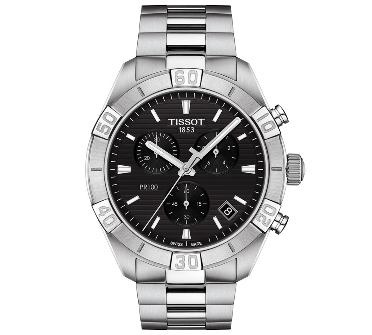 Men's Swiss Chronograph Pr 100 Sport Stainless Steel Bracelet Watch 44mm - Black