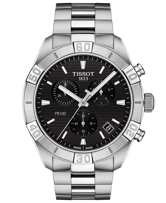 Tissot - Men's Swiss Chronograph PR 100 Sport Stainless Steel Bracelet Watch 44mm