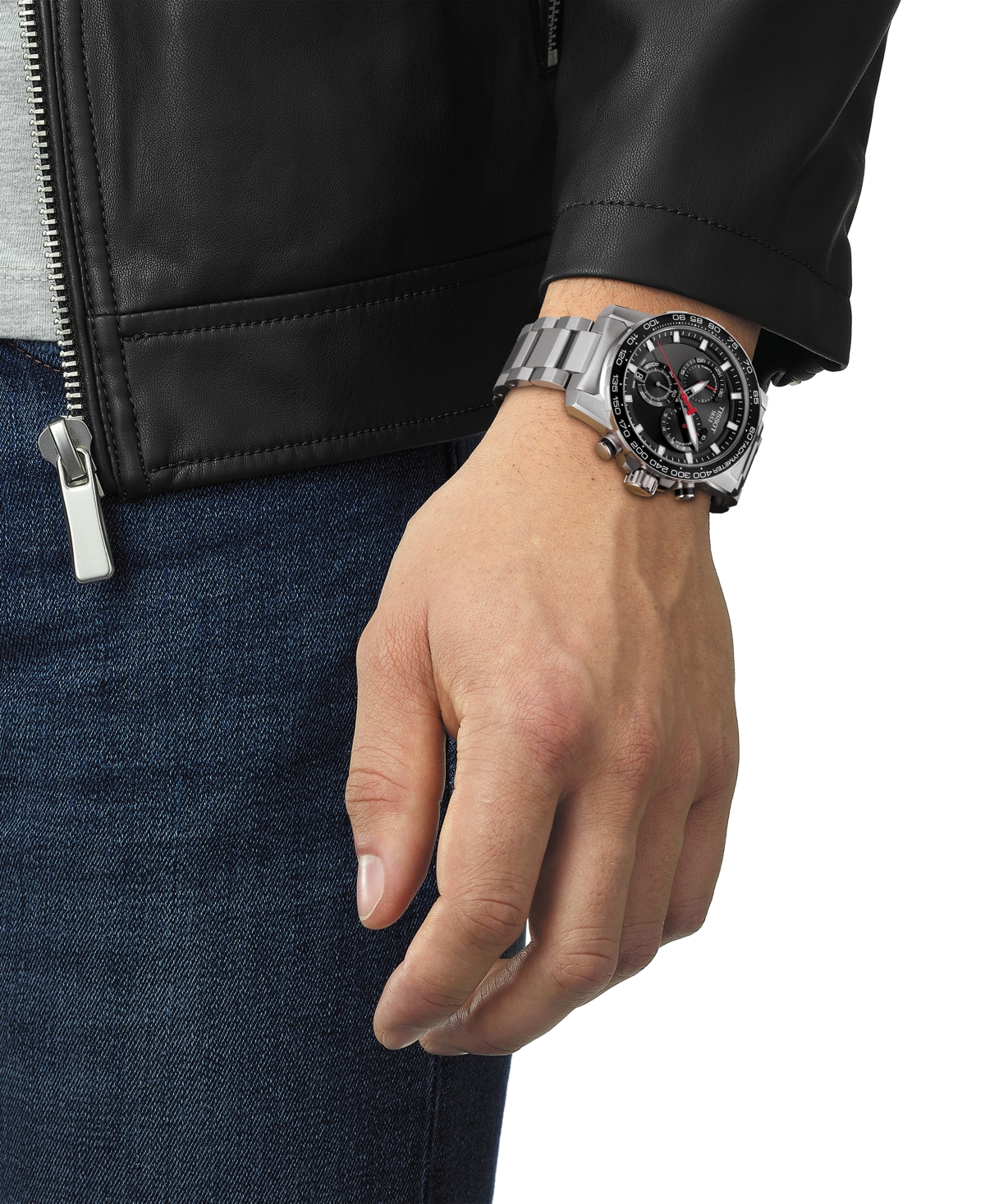 Shop Tissot Men's Swiss Chronograph Supersport Stainless Steel Bracelet Watch 45.5mm In Black