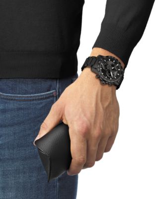 Men's Swiss Chronograph Supersport Black Stainless Steel Bracelet Watch 45.5mm