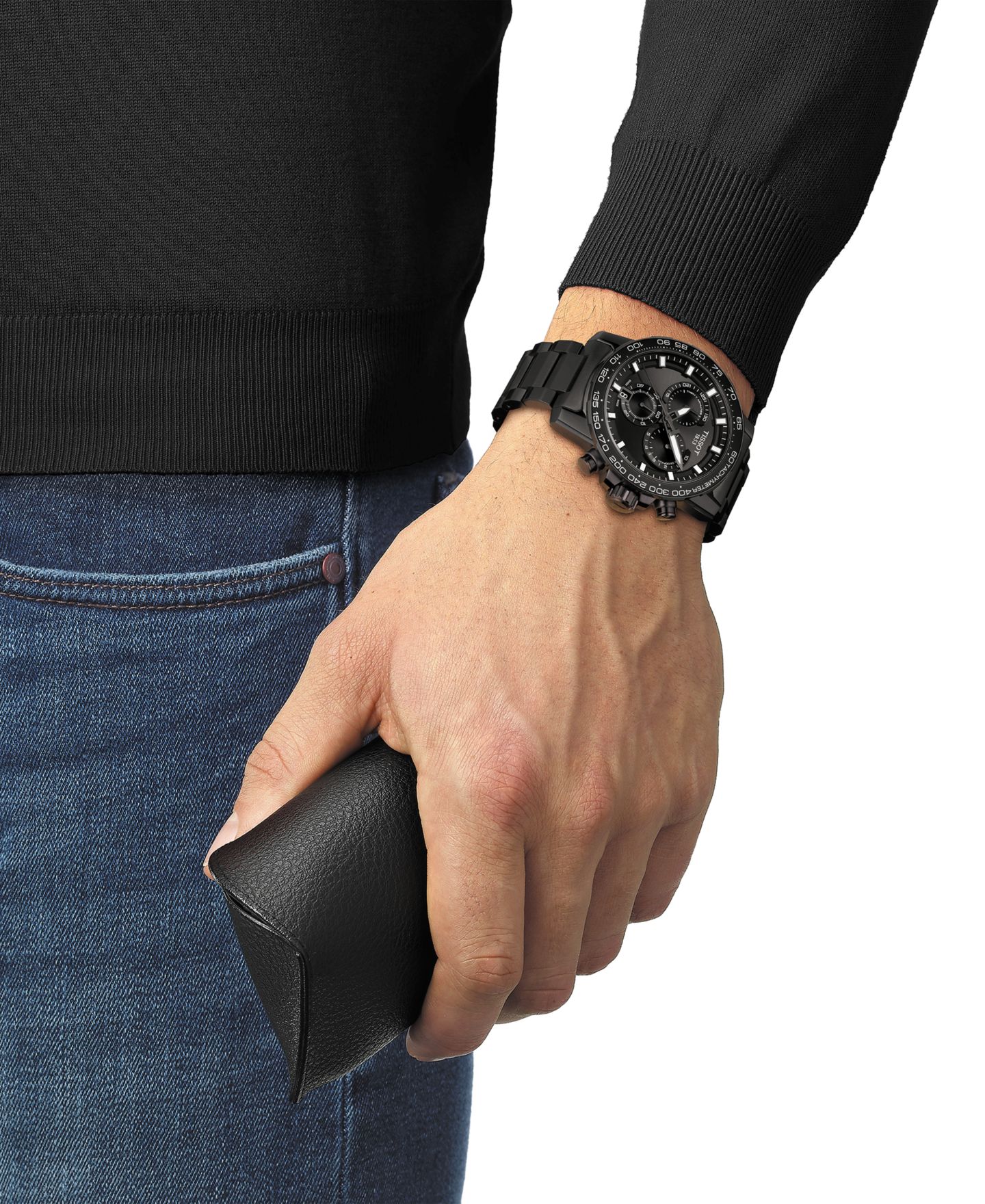 Мужские часы Tissot Swiss Chronograph Supersport Black Stainless Steel Bracelet Watch 45.5mm — фото 5