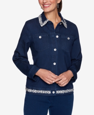 Alfred Dunner Women's Missy Denim Friendly Jacket with Boucle Trim