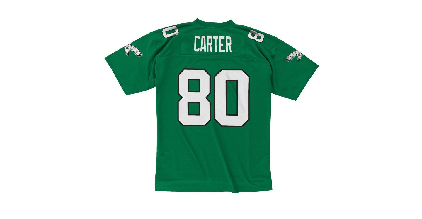 Мужской топ Mitchell & Ness Cris Carter Kelly Green Philadelphia Eagles Legacy Replica Jersey — фото 1