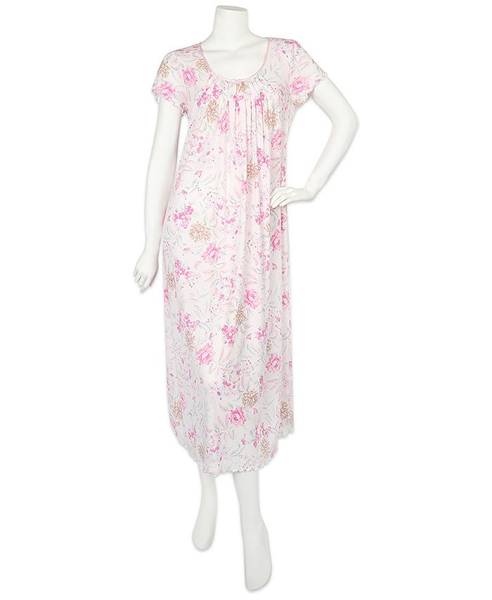 Miss Elaine Pleated Floral-Print Short Sleeve Nightgown & Reviews - All ...