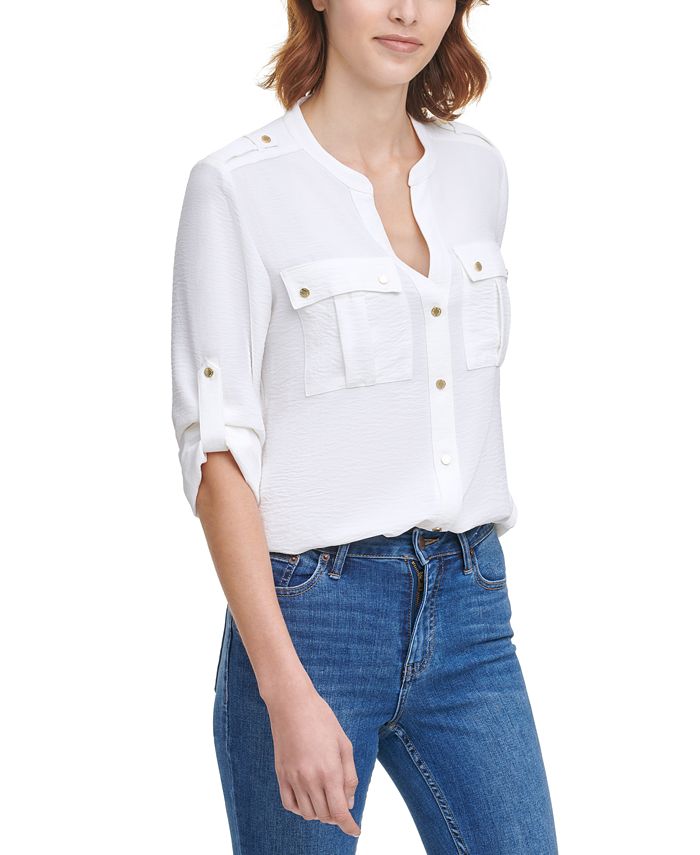 Introducir 76+ imagen calvin klein roll tab blouse - Thptnganamst.edu.vn