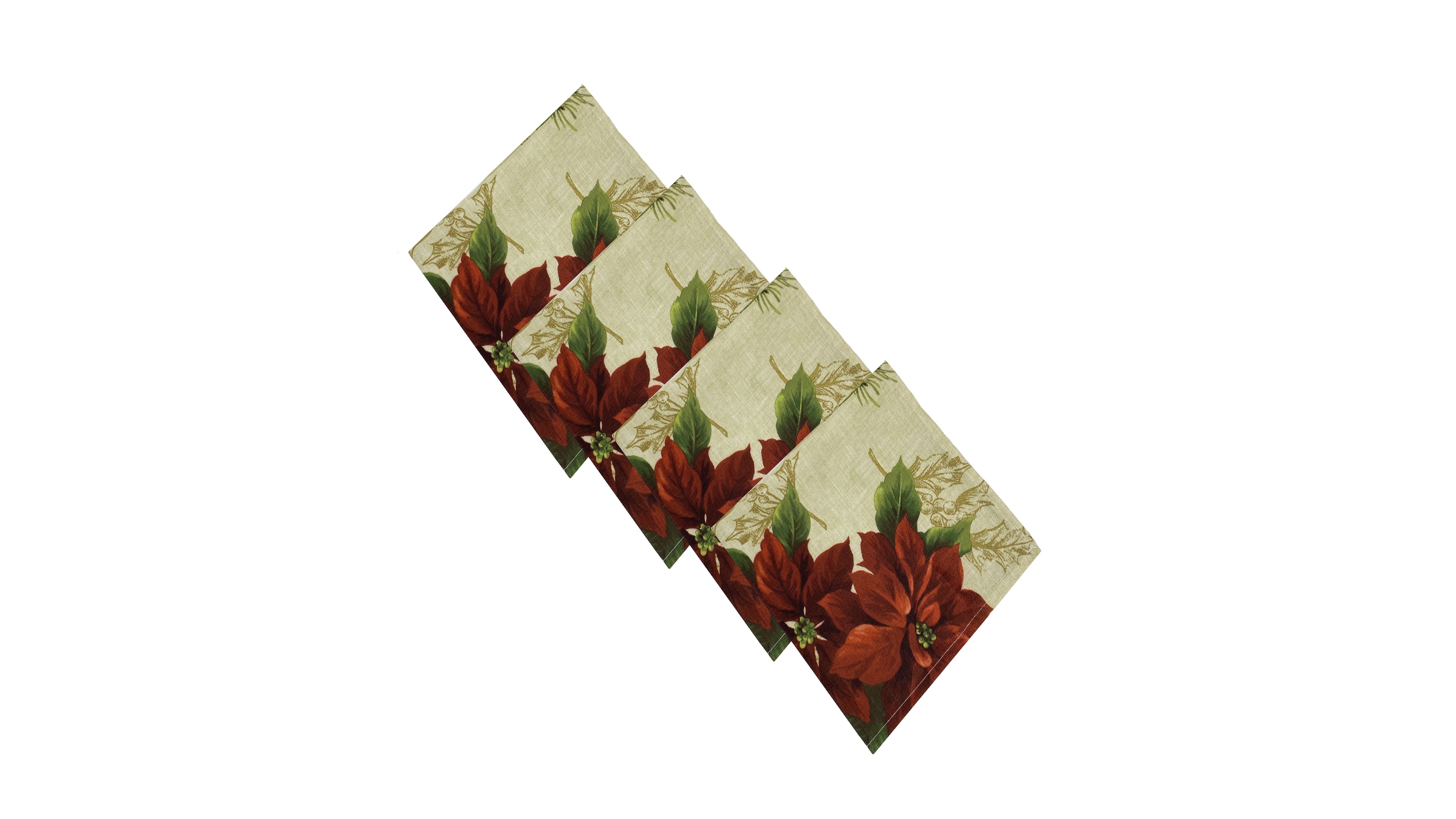 Elrene Festive Poinsettia Holiday Cloth Napkins, Set of 4