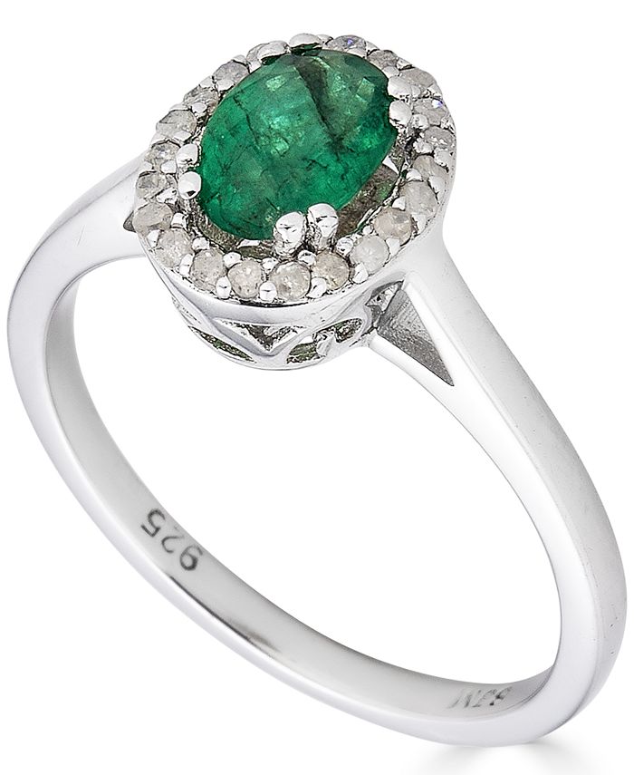 Macy's Emerald (1 ct. t.w.) & Diamond (1/10 ct. t.w.) Ring in Sterling ...