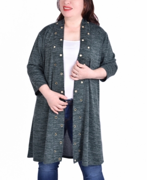Ny Collection Women's Plus Size 3/4 Sleeve Cardigan with Grommets