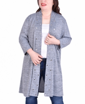 Ny Collection Women's Plus Size 3/4 Sleeve Cardigan with Grommets