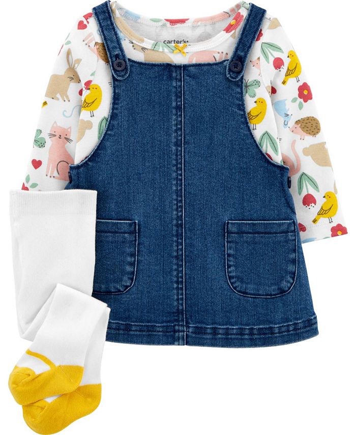 Carter's Baby Girls 3Piece Animal Print Tee and Denim Jumper Set Macy's