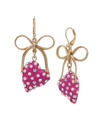 Betsey Johnson Heart Bow Drop Earrings - Macy's