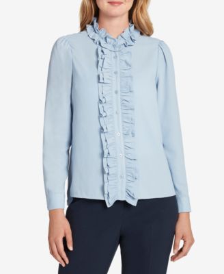 Tahari ASL - Solid Ruffled Button-Down Blouse