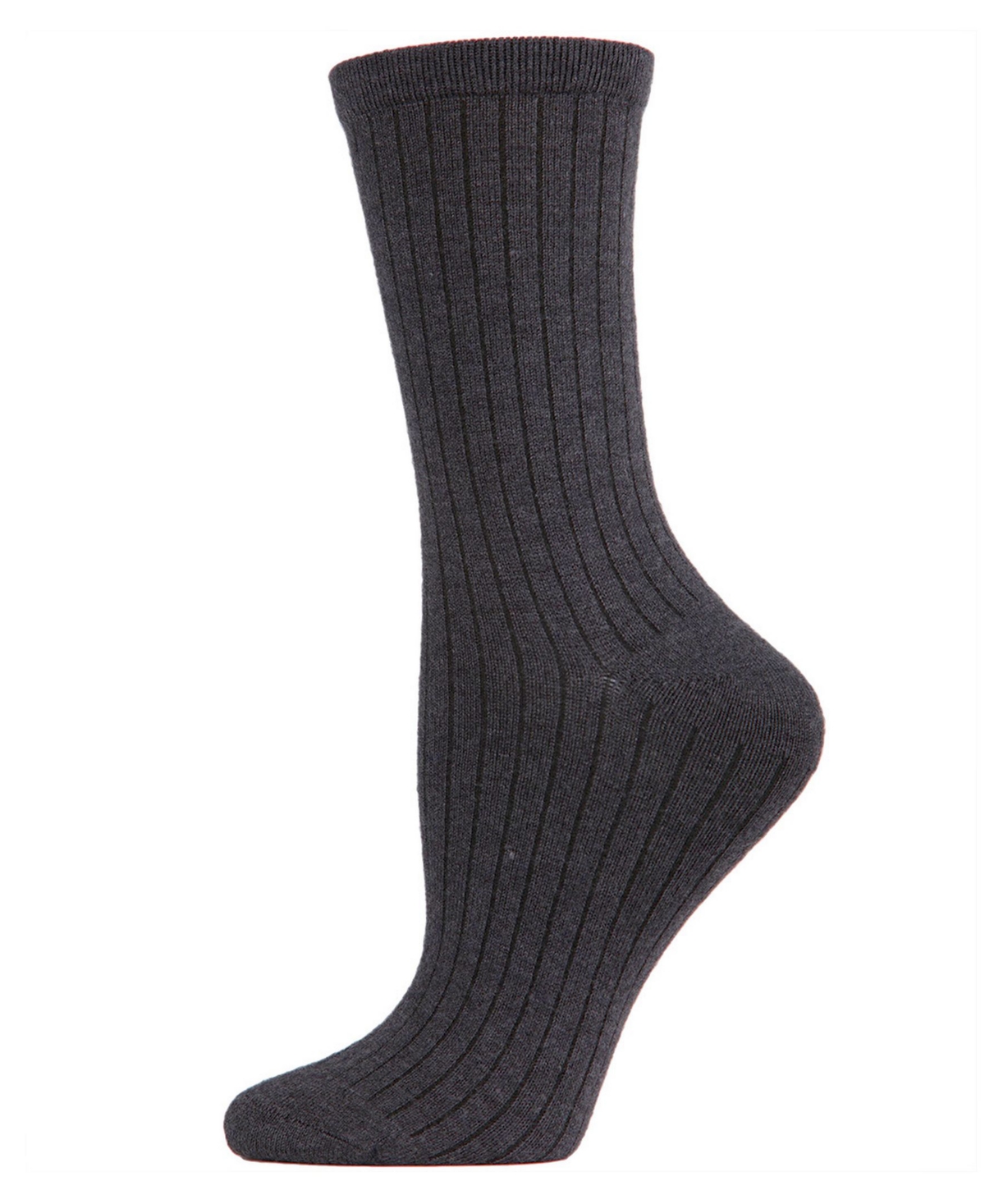Women's Solid Ribbed Knit Cashmere Blend Crew Socks - Dark Gray