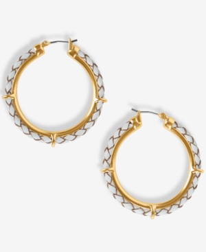 image of Lucky Brand Gold-Tone White Leather Medium Hoop Earrings, 1.13