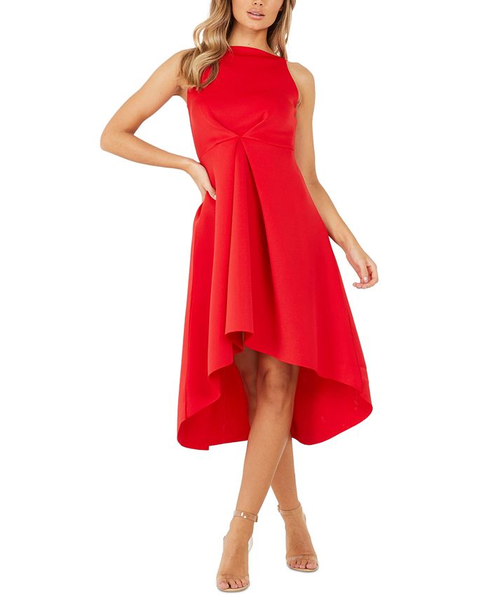 Macy's red shop high low dress