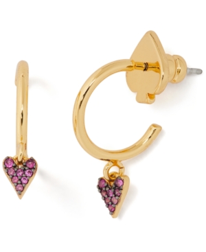 image of Kate Spade New York Gold-Tone Colored Pave Heart Charm Huggie Hoop Earrings