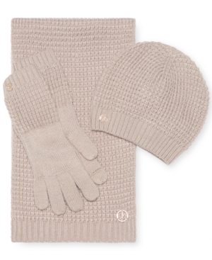 Calvin Klein 3-Pc Waffle Hat Scarf & Gloves Gift Set