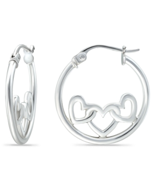image of Giani Bernini Heart Accent Small Hoop Earrings in Sterling Silver, 0.75