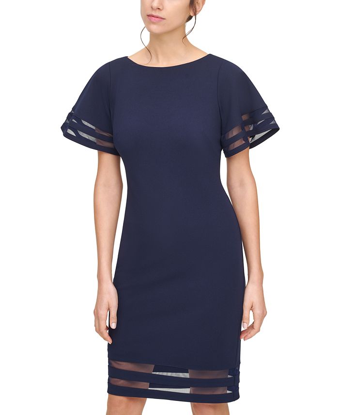 Jessica Howard Women's Metallic Illusion-Trim Dress Silver Size 4P