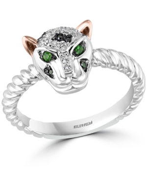 image of Effy Diamond (1/10 ct. t.w.) Panther Ring in Sterling Silver & Rose Gold-Plate