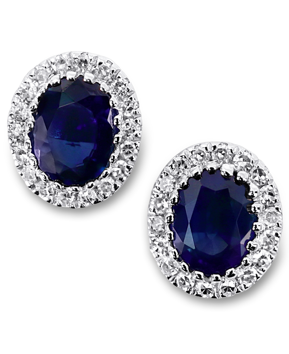 Macy's Sapphire (7/8 Ct. T.w.) & Diamond (1/10 Ct. T.w.) Oval Stud Earrings In 14k White Gold In Sapphire