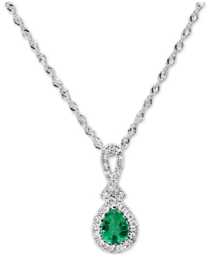 image of Emerald (1/4 ct. t.w.) & Diamond (1/10 ct. t.w.) Teardrop 18