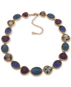 image of Anne Klein Gold-Tone Multi-Stone Collar Necklace, 16-1/2