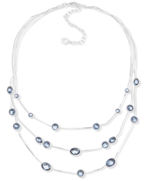image of Anne Klein Silver-Tone Blue Stone Three-Row Necklace, 16