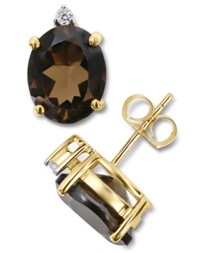 image of Smoky Quartz (4-1/2 ct. t.w.) & Diamond (1/20 ct. t.w.) Stud Earrings in 14k Gold