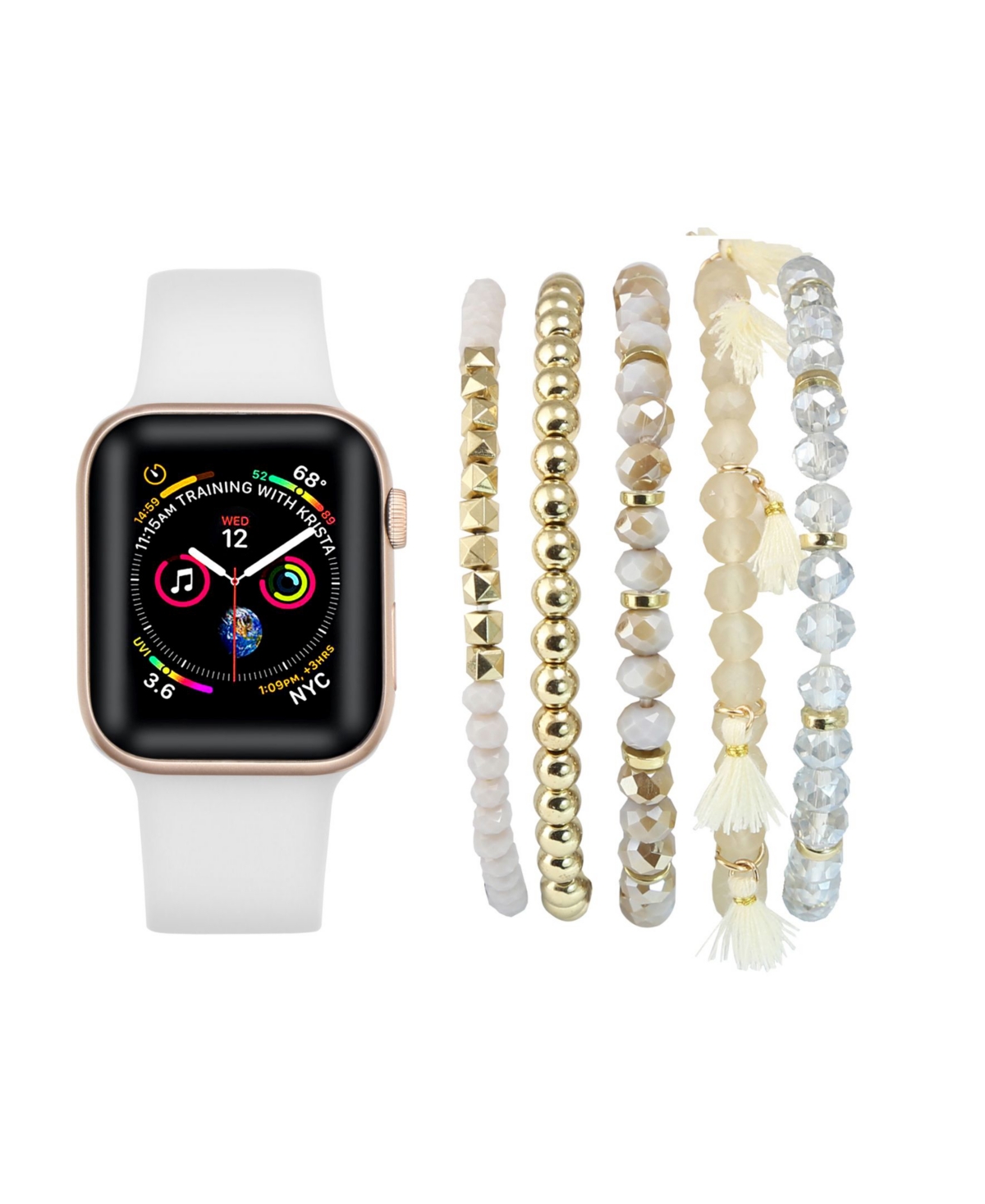 Unisex White Silicone Band for Apple Watch and Bracelet Bundle, 42mm - Assorted