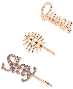 image of Thalia Sodi 3-Pc. Gold-Tone Queen & Pave Slay Bobby Pin Set, Created for Macy-s