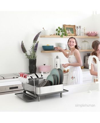 simplehuman Kitchen Dish Drying Rack, Stainless Steel Frame, White Plastic  