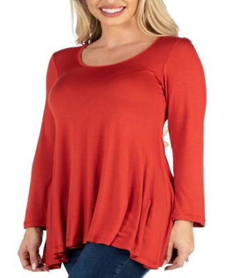 Long Sleeve Solid Color Swing Style Flared Tunic Top
