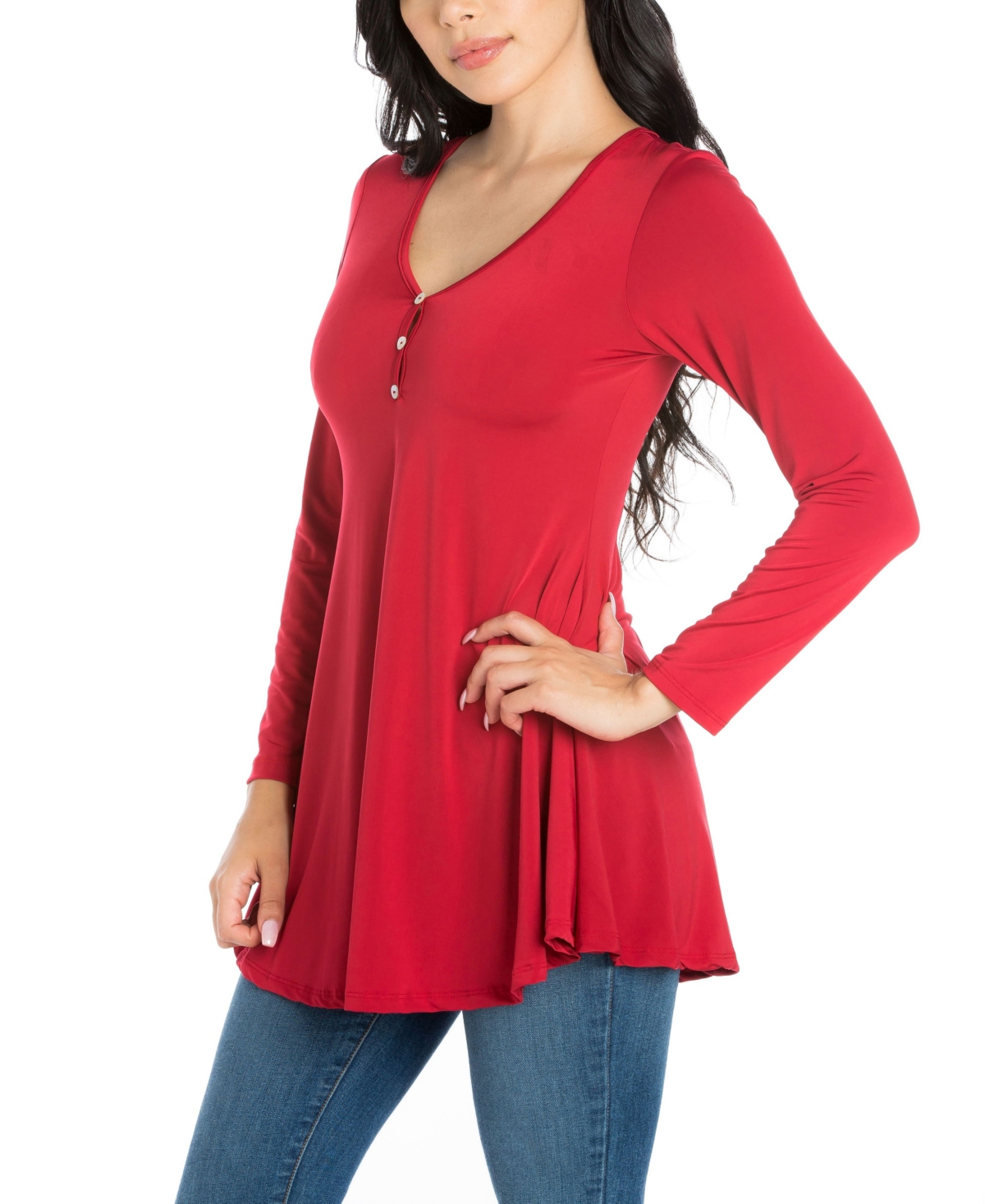 Women's Flared Long Sleeve Henley Tunic Top