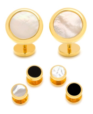 Men's Double Sided Round Beveled Cufflink and Stud Set