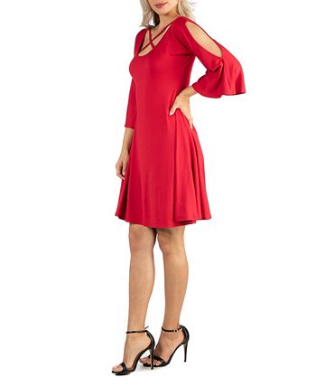 24seven Comfort Apparel Women's Knee Length Cold Shoulder Dress - Macy's