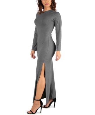 Women's Long Sleeve Side Slit Fitted Maxi Dress