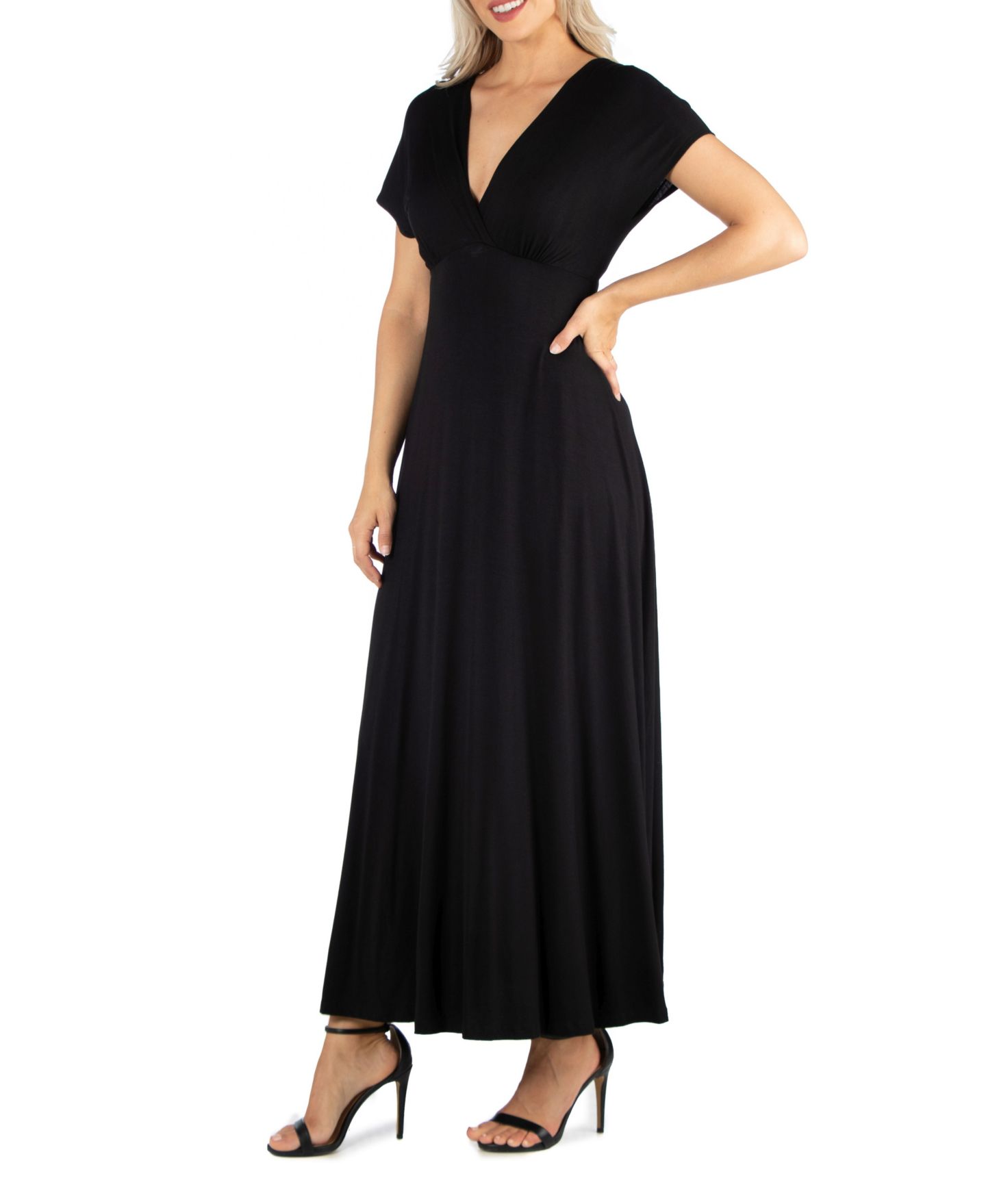 Женское платье 24seven Comfort Apparel Cap Sleeve V-Neck Maxi, цвет: Чёрный — фото 3